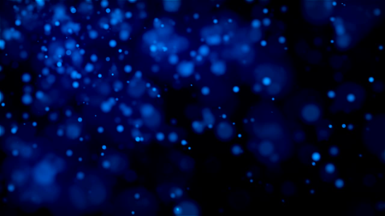 muchas partículas brillantes azules en el espacio, cámara lenta, fondo abstracto generado por computadora, renderización 3d