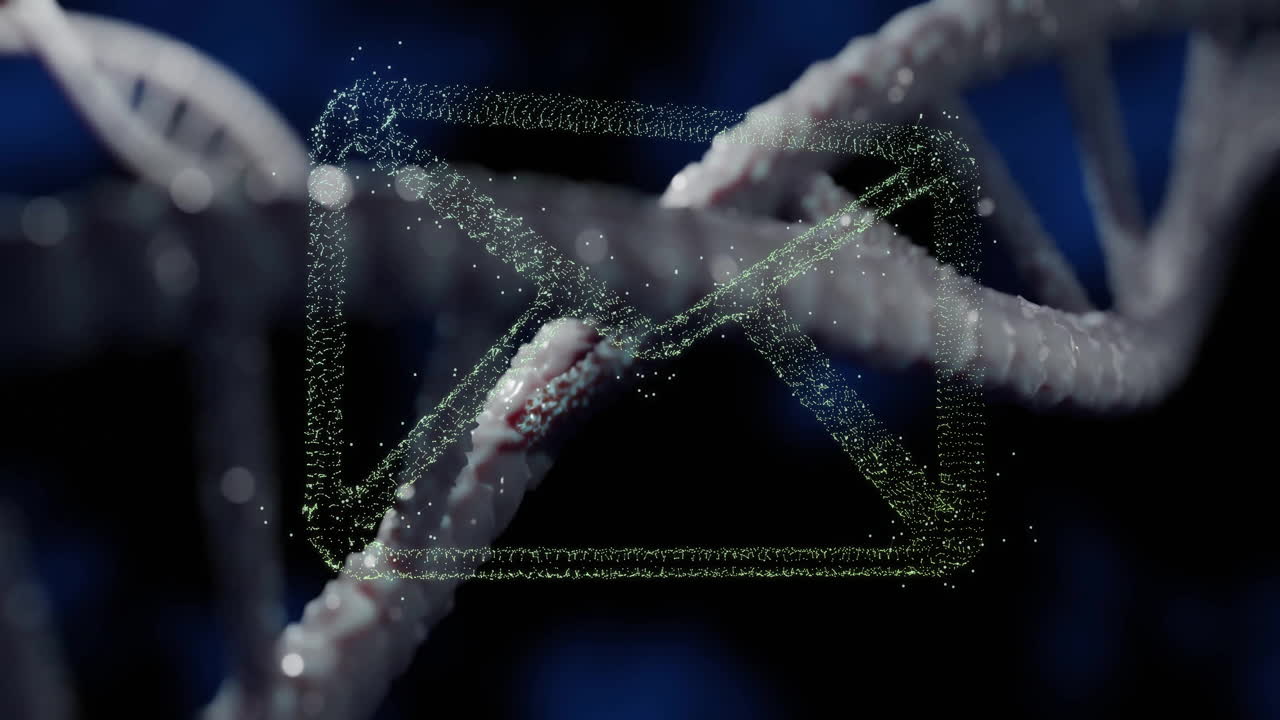 DNA strands intertwining with digital envelope, representing genetic communication animation