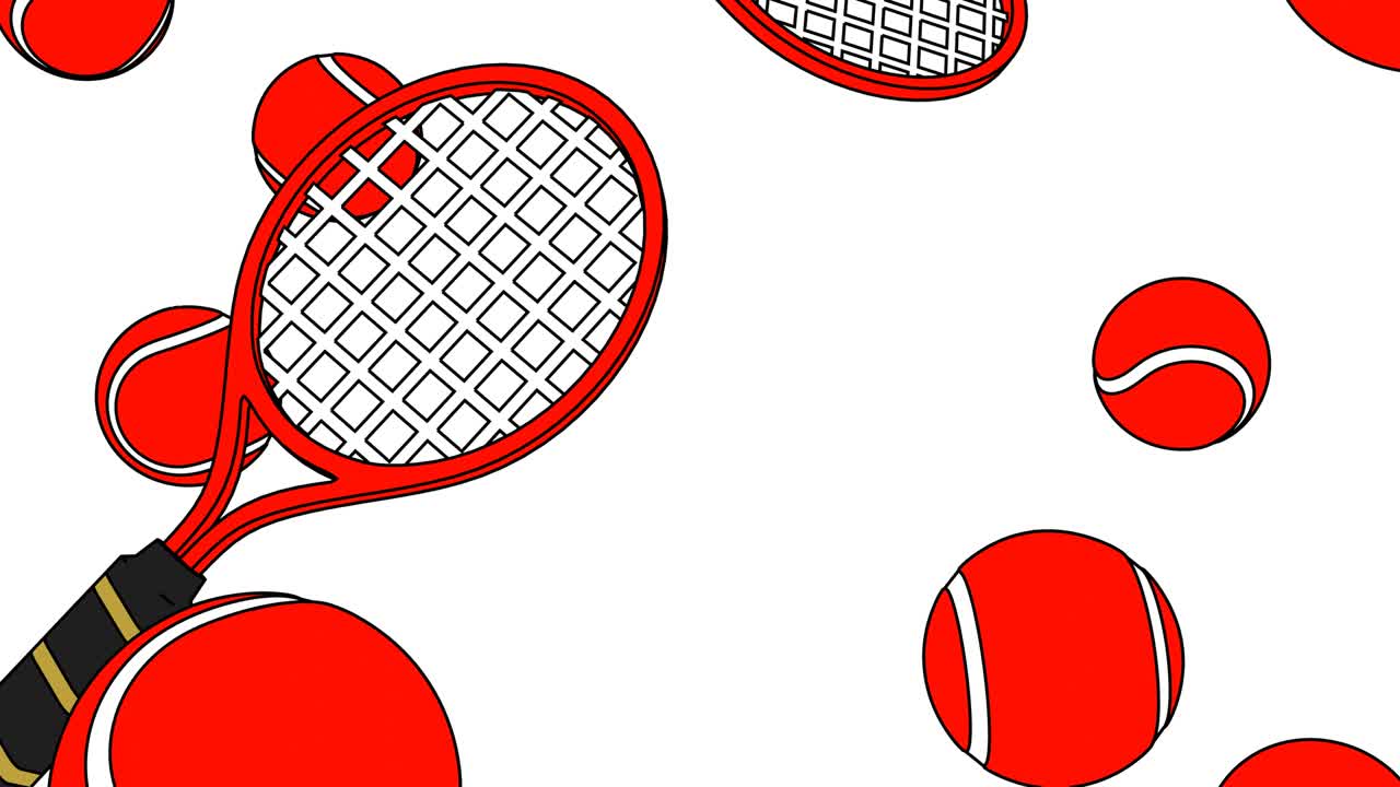 색 배경에 은 테니스 공과 테니스 라켓을 그려놓습니다.