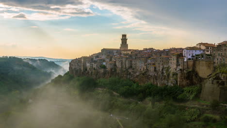 time lapse of pitigliano old town in italy