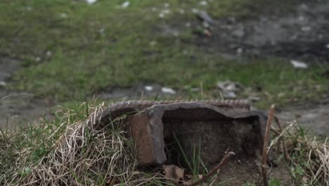 rusty metal piece in grassy area