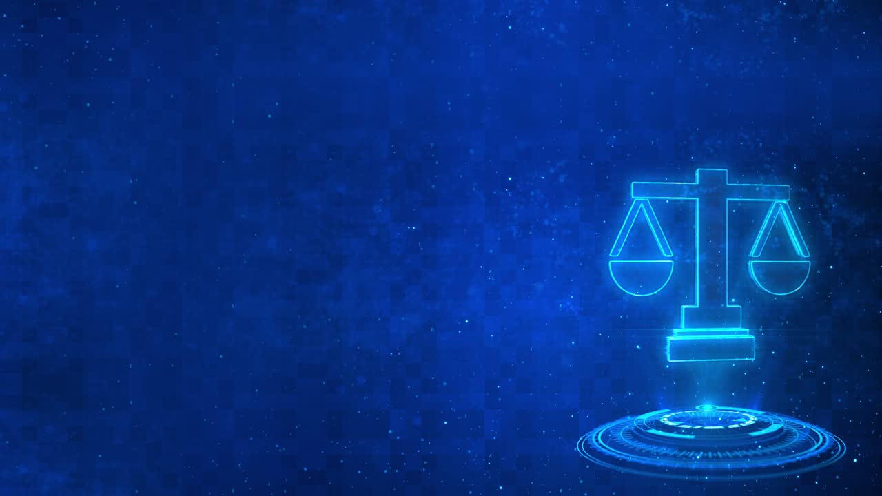 The hologram balance scales 3d animation of weigher black background scales of justice icon court of