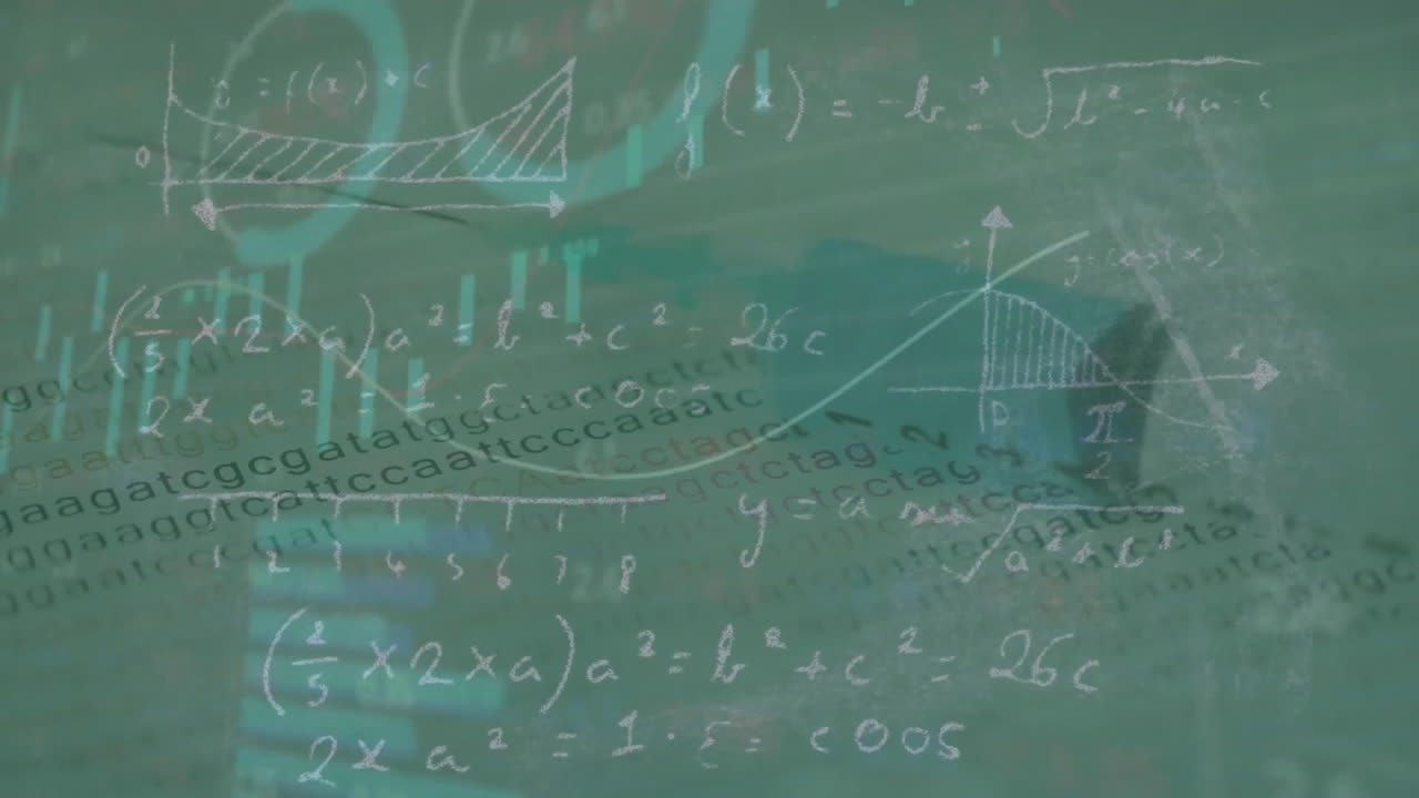 animación de la cadena de adn y procesamiento de datos sobre un fondo oscuro