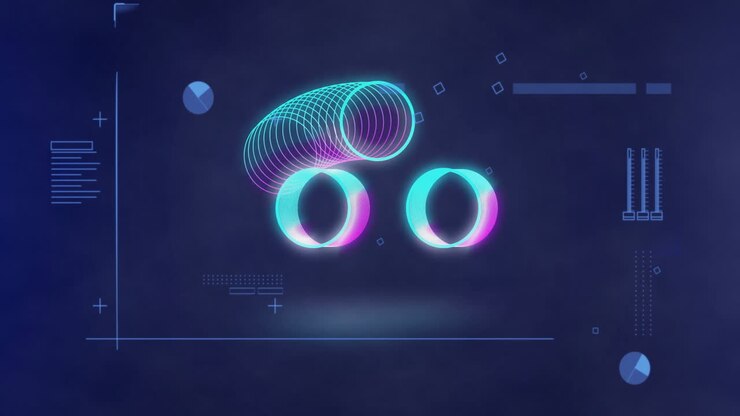 Animation of circles over data processing on blue background