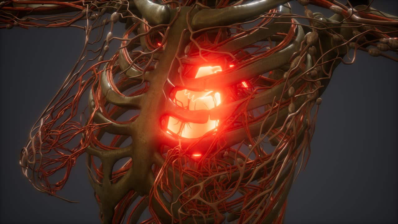 animación cg de un corazón humano enfermo