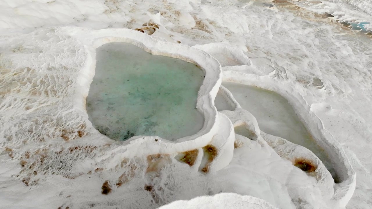 Aerial View of Natural Travertine Terraces and Thermal Pools in Pamukkale