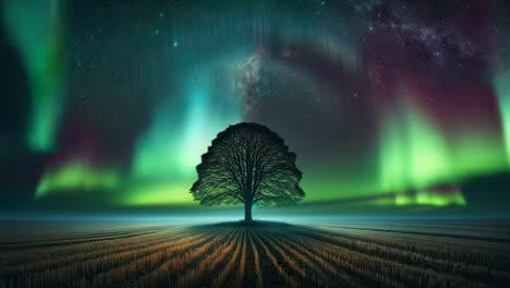 majestic tree under aurora borealis
