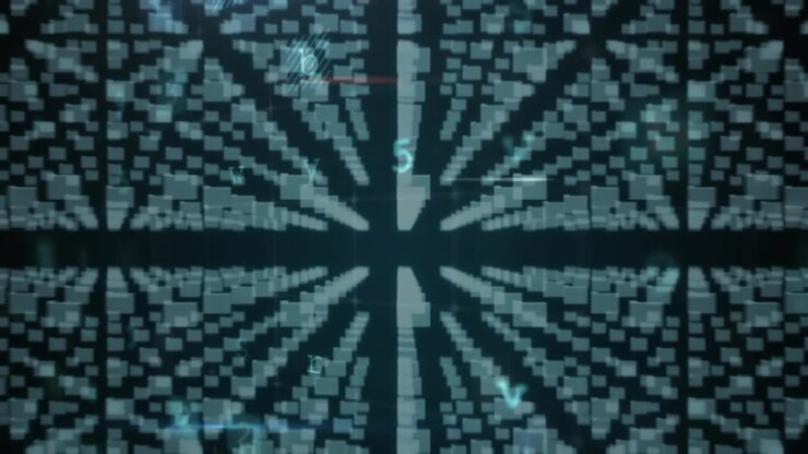Animation of files icons with padlock and data processing on black background