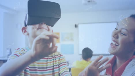 Animation-Mathematischer-Gleichungen-über-Schulkindern-Mit-VR-Headsets