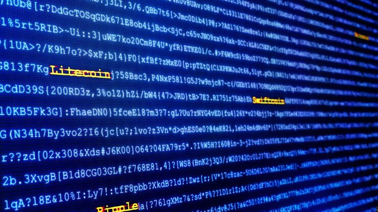 Blockchain-teknologi, digital kryptovaluta og Bitcoin-pengeoverførsel over internettet baggrund