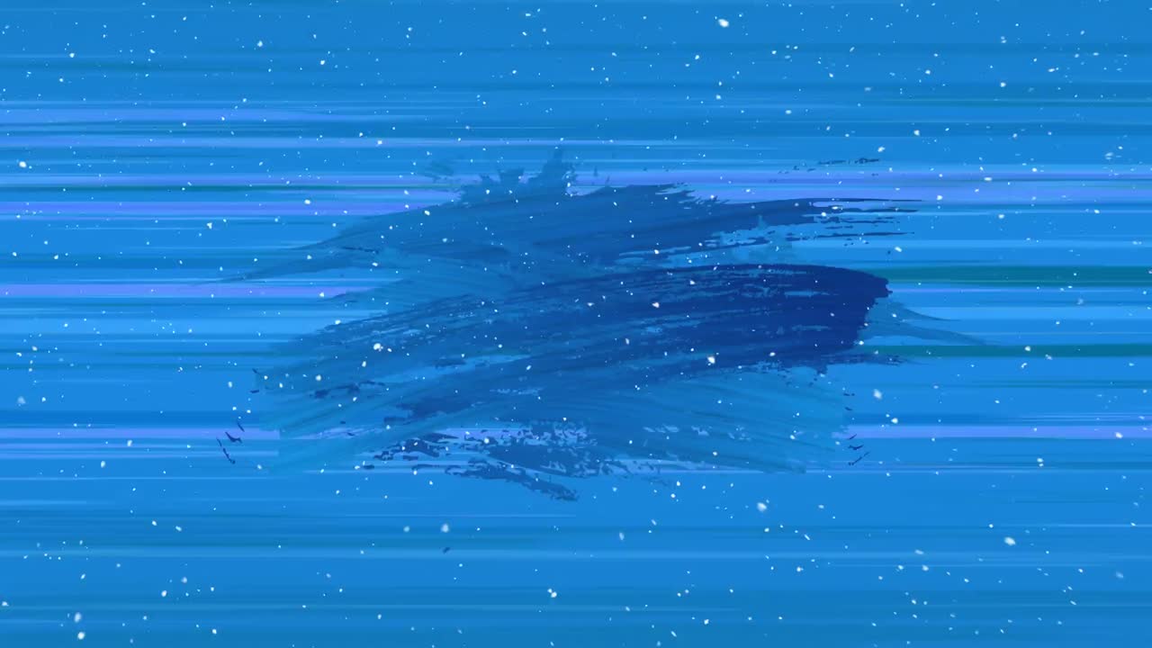 파란색 바탕에 눈이 떨어지는 파란색 페인트 브러시 스트로크와 빛의 흔적