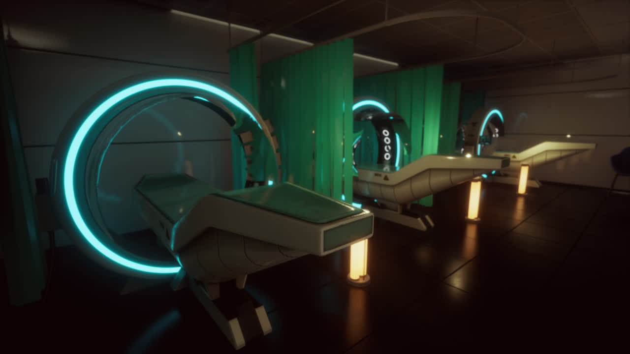 의료 스캐너가 있는 미래의 병원 방