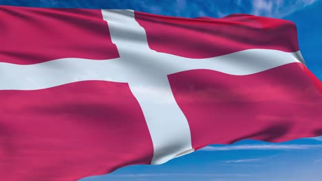 flag of denmark with fabric structure against a cloudy sky (loopable)