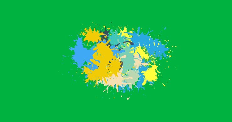 Animazione digitale di un banner con schizzi di vernice colorati e spazio per il testo su sfondo nero.