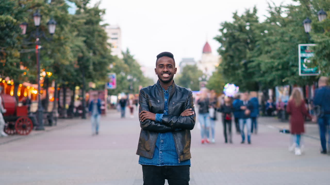Smiling Man in City Street