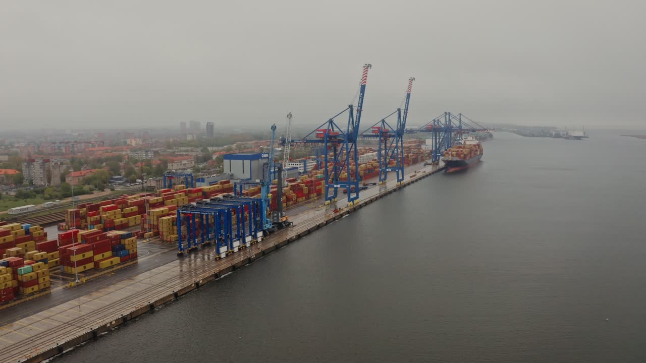 Aerial View of a Busy Container Port