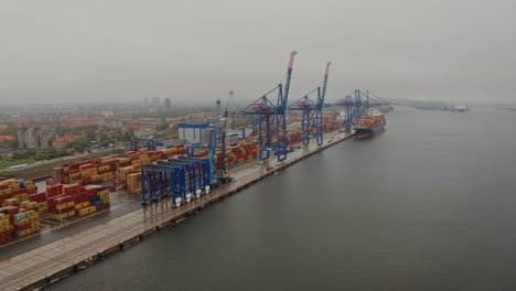 aerial view of a busy container port