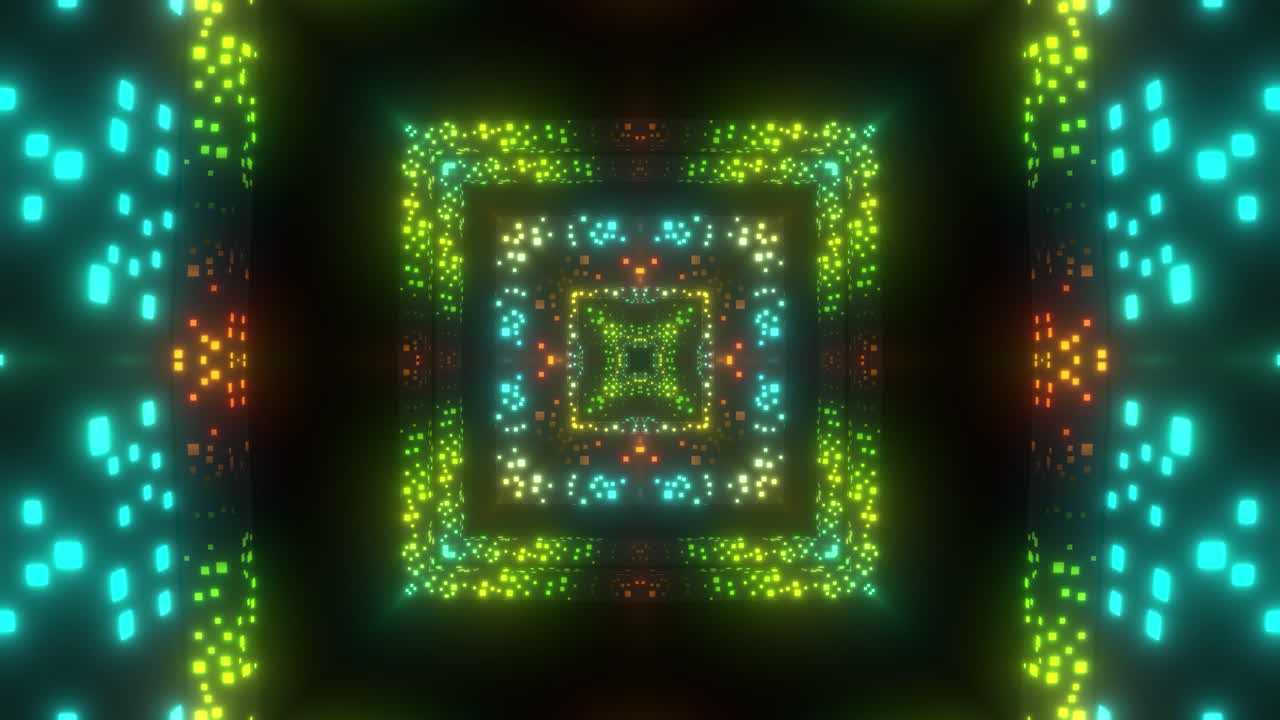 Túnel Luminoso Abstrato com Padrão Quadrado Colorido