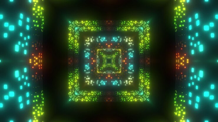 Abstract Glowing Tunnel with Colorful Square Pattern