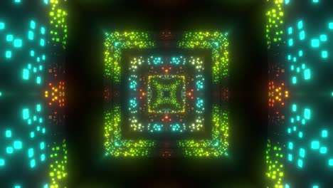 abstract glowing tunnel with colorful square pattern