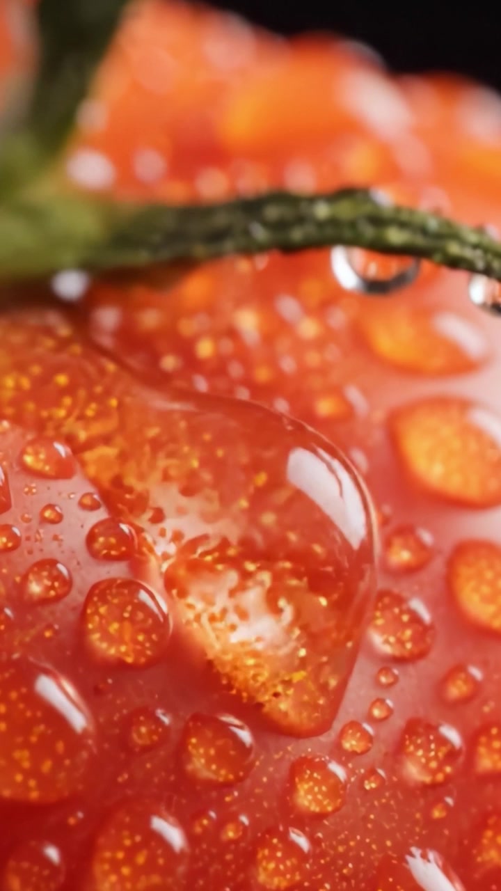 Primi piani di pomodori freschi e succosi con goccioline d'acqua, che mostrano texture e colori vivaci per ispirazione culinaria e artistica.