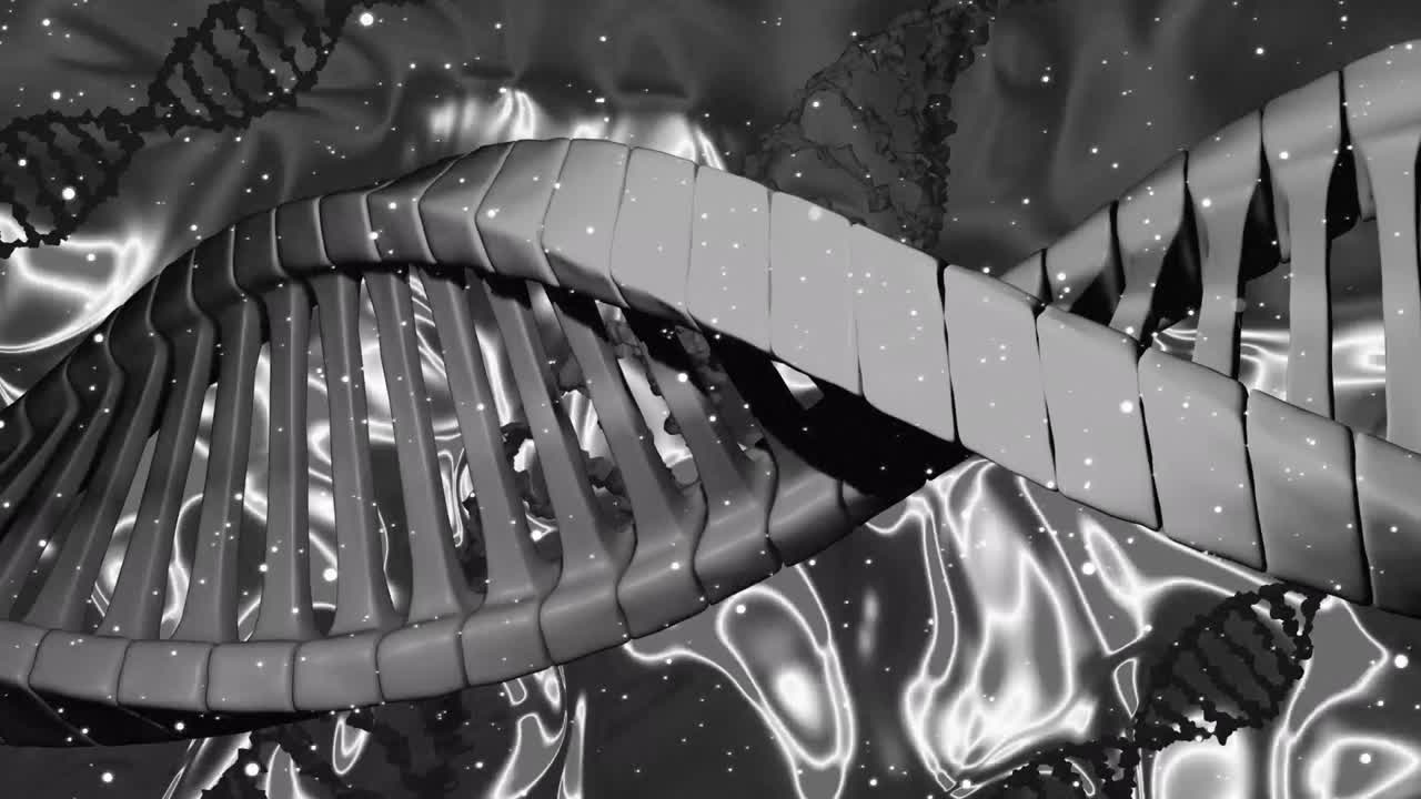 회색 배경 위에서 회전하는 dna 가닥의 매크로의 애니메이션