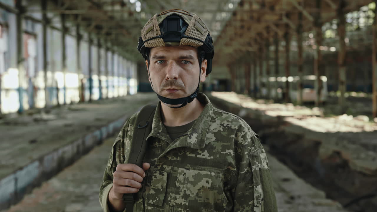 Soldier in a Destroyed Factory