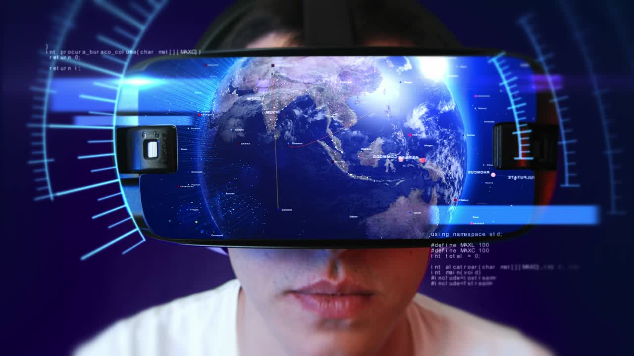 un joven con auriculares vr y experimentando la realidad virtual.