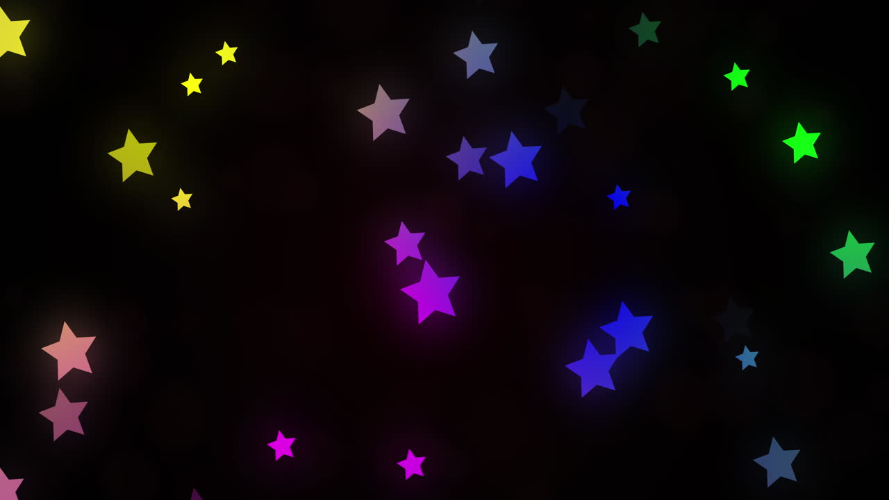 animación de estrellas multicolores brillantes que se mueven en movimiento hipnótico sobre un fondo negro