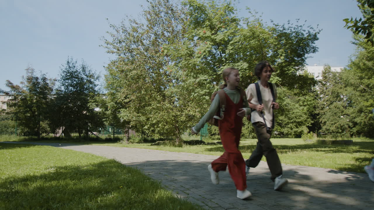 Children running and playing in a park on a sunny day