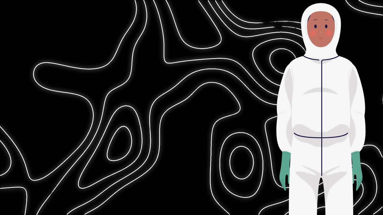 animación de un profesional de la salud en movimiento con una máscara facial