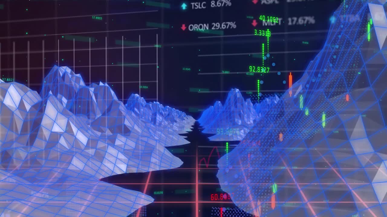 메타버스 구조에 대한 주식 시장 데이터 처리의 애니메이션 (그리드 네트워크를 통해)