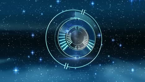 animación de la cerradura de la caja fuerte girando sobre estrellas brillantes sobre fondo negro