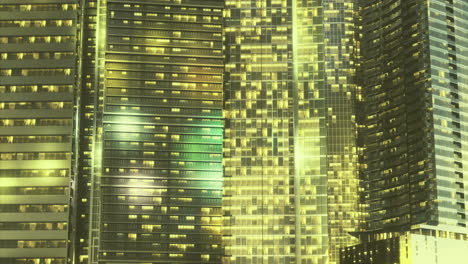 bright lights and reflections in a vibrant city skyline at night