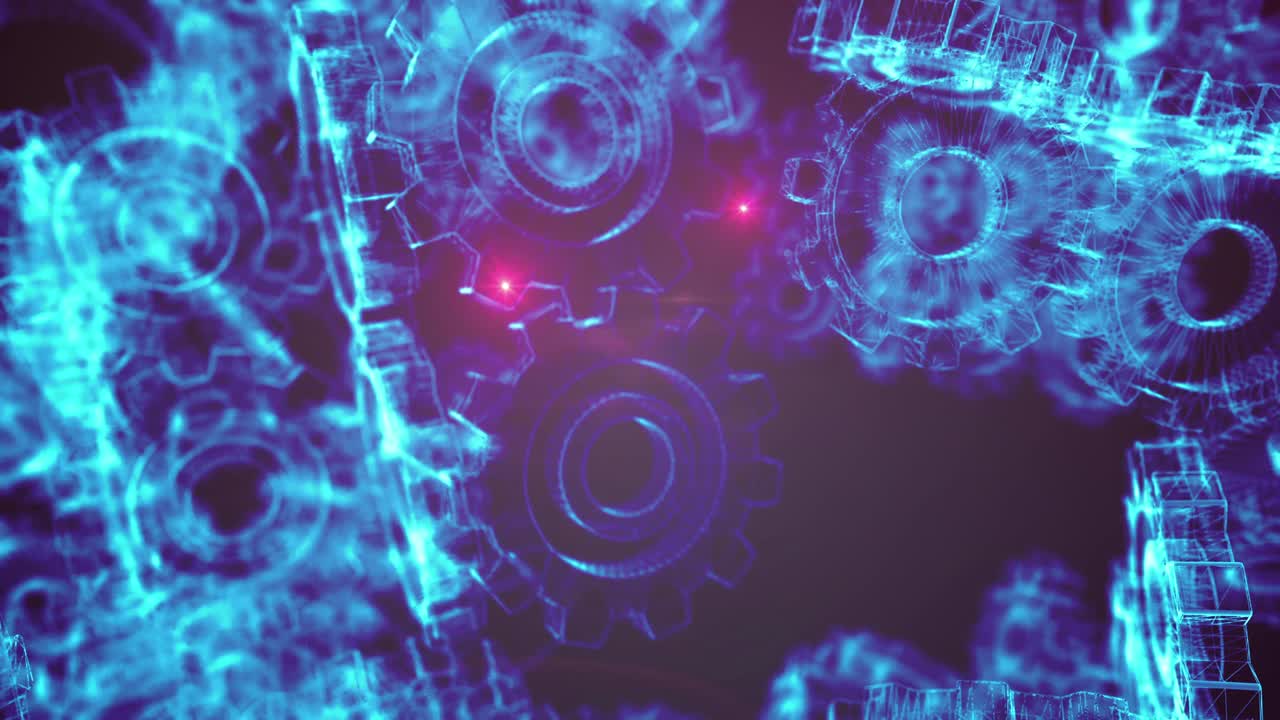 engranajes de marco de alambre azul en bucle de máquina