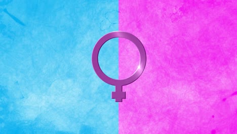 Animation-of-female-gender-symbol,-on-pink-and-blue
