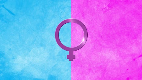 animación del símbolo de género femenino, en rosa y azul
