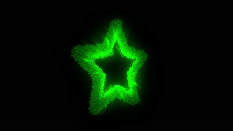 Star shaped portal of green fire energy pulses and swirls on black background before collapsing and reappearing. Loopable sci-fi or magic VFX, side view