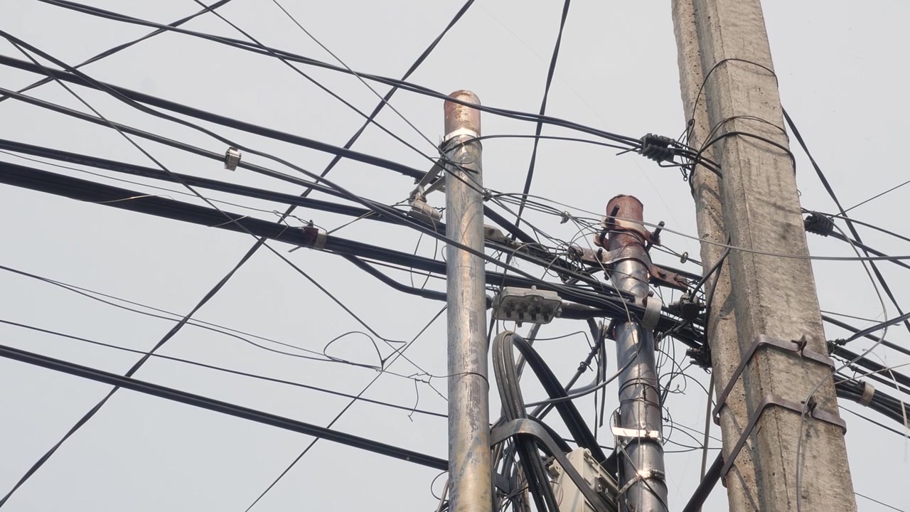 Overhead Utility Pole with Dense Electrical Power Lines