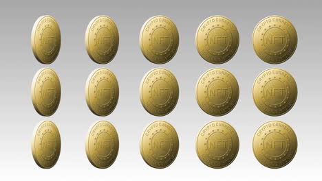 animación de filas de monedas de oro nft que giran sobre un fondo gris