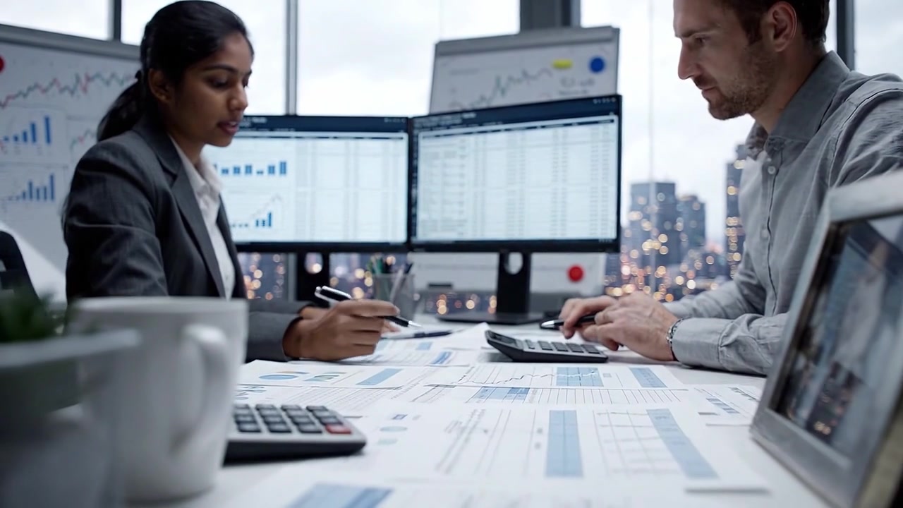 Business Meeting Analysis: Professionals Discussing Strategic Plans and Data Insights in a Modern Office Environment