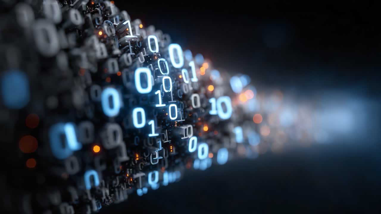An Engaging Visualization of Flowing Data: An Abstract Representation of Binary Code in Motion, Capturing the Essence of Digital Information Transmission