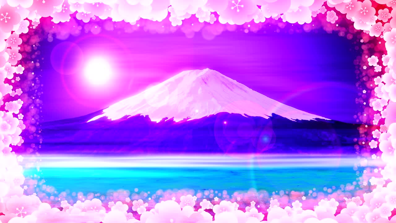 Mt Fuji from Lake, Traditional Japanese New Year, Loop Animation,