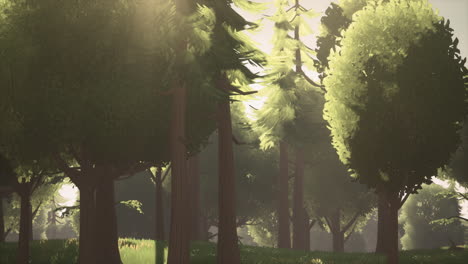 paisaje forestal verde de dibujos animados con árboles y flores