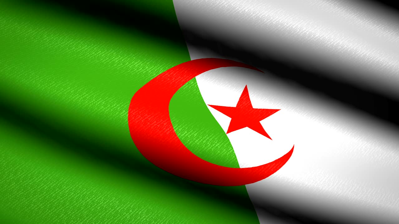 Algeria Flag Waving Textile Textured Background. Seamless Loop Animation. Full Screen. Slow motion. 4K Video