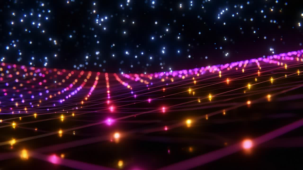 A Captivating Visualization of Vibrant Waves of Light and Color in a Cosmic Landscape, Showcasing the Beauty of Digital Patterns Flowing Across a Starry Expanse
