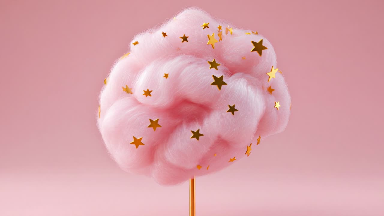 Delightfully whimsical pink cotton candy featuring charming stars beautifully placed on a stick