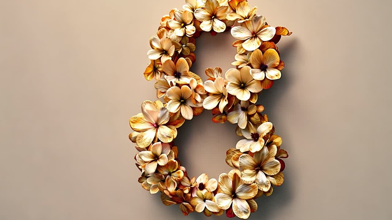 Number 8 Formed by Beige and Orange Flowers