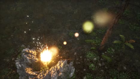 fuego de campamento en la montaña por la noche