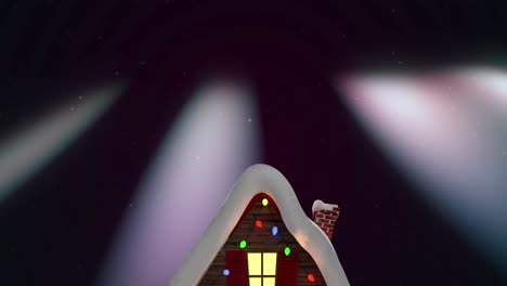 Animation-of-house-at-christmas-over-aurora